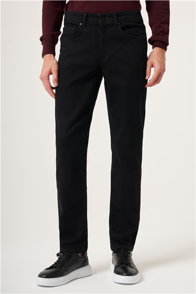 Siyah 5 Cep Gabardin Slim Fit Pamuklu Denim Kot Jean Pantolon 1023265153