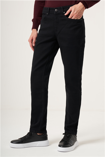 Siyah 5 Cep Gabardin Slim Fit Pamuklu Denim Kot Jean Pantolon 1023265153