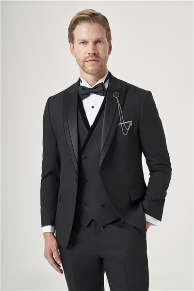 Siyah 6 Drop Slim Fit Esnek Yelekli Damatlık 1001260388
