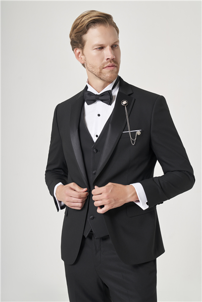 Siyah 6 Drop Slim Fit Esnek Yelekli Damatlık 1001260301