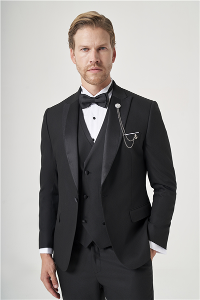 Siyah 6 Drop Slim Fit Esnek Yelekli Damatlık 1001260393