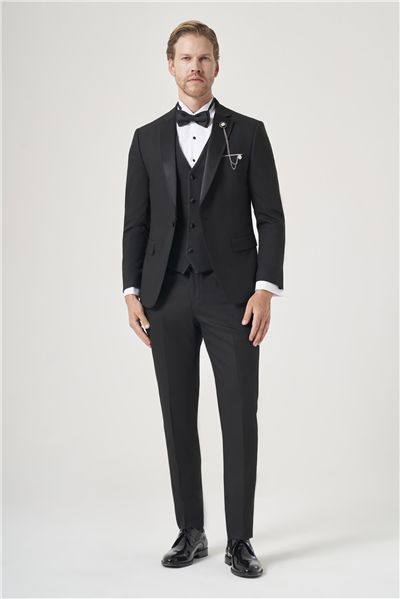 Siyah 6 Drop Slim Fit Esnek Yelekli Damatlık 1001260301