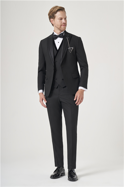 Siyah 6 Drop Slim Fit Esnek Yelekli Damatlık 1001260388