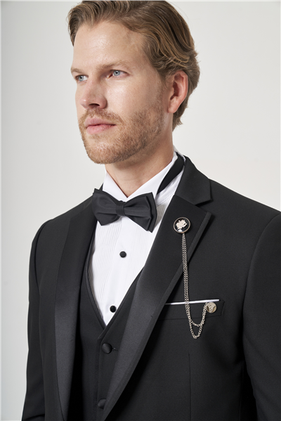 Siyah 6 Drop Slim Fit Esnek Yelekli Damatlık 1001260301