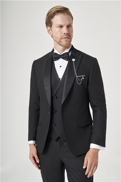 Siyah 6 Drop Slim Fit Esnek Yelekli Damatlık 1001260393