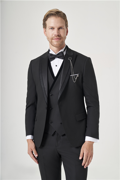 Siyah 6 Drop Slim Fit Esnek Yelekli Damatlık 1001260388