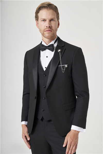 Siyah 6 Drop Slim Fit Esnek Yelekli Damatlık 1001260301