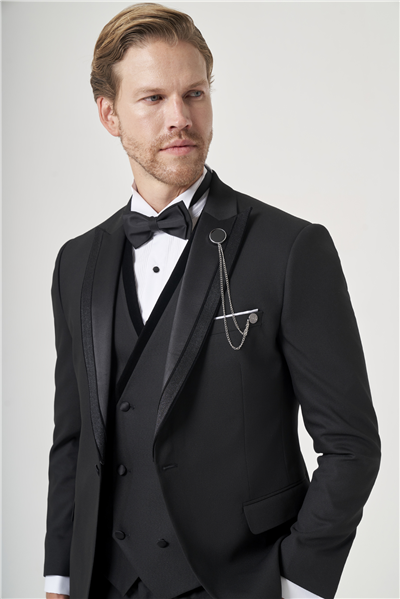 Siyah 6 Drop Slim Fit Esnek Yelekli Damatlık 1001260388