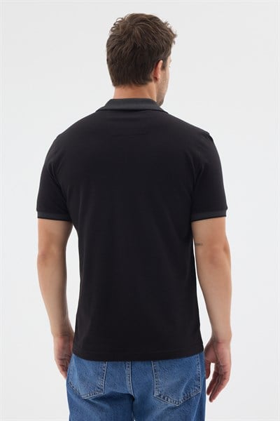 Siyah-Antrasit Polo Yaka Pike Kısa Kol Slim Fit %100 Pamuk Tişört 1011260171