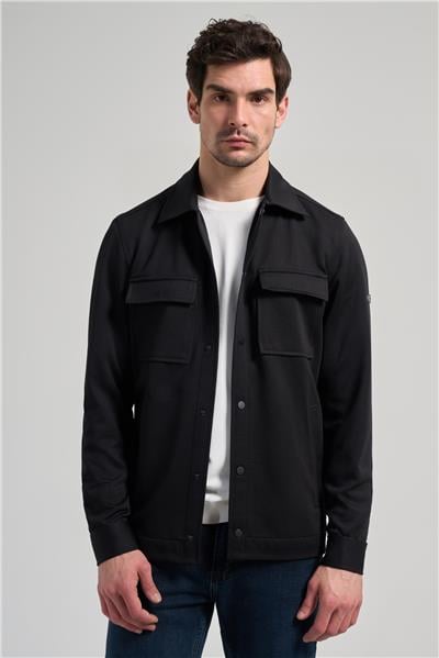 Siyah Armürlü Bebe Yaka Kendinden Pamuklu Garnisiz-Biyesiz Standart Fit Mont 1007245163