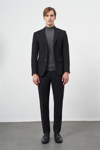 Siyah Armürlü Mono Yaka Tam Astar Esnek 6 Drop Slim Fit Classic Takım Elbise 1001245175