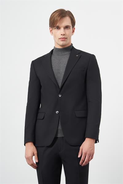 Siyah Armürlü Mono Yaka Tam Astar Esnek 6 Drop Slim Fit Classic Takım Elbise 1001245175
