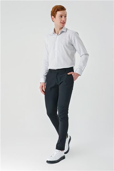 Siyah Pamuklu Yandan Cepli Casual Slim Fit Chino Pantolon 1003240156