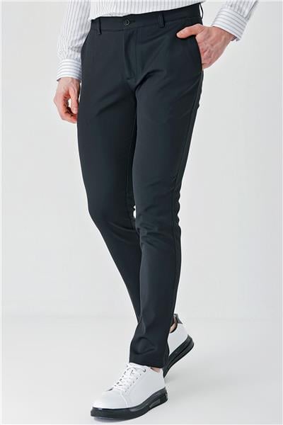 Siyah Pamuklu Yandan Cepli Casual Slim Fit Chino Pantolon 1003240156