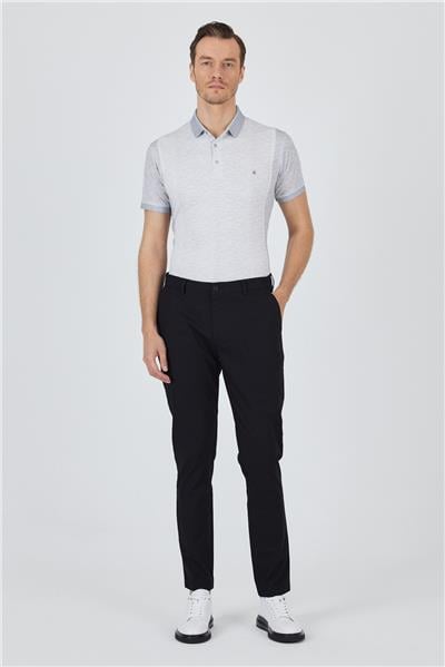 Siyah Armürlü Yan Cep Düz Paça Slim Fit Pamuklu Casual Chino Pantolon 1003250120