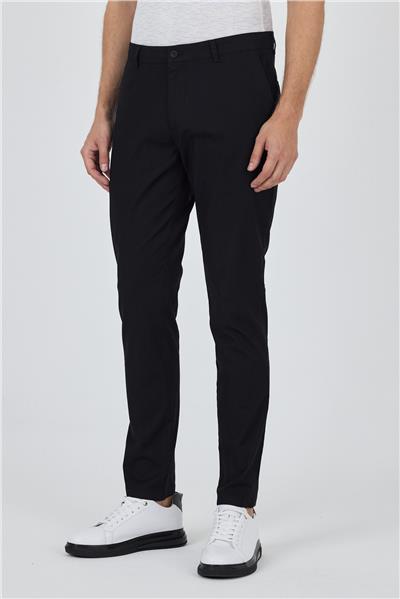 Siyah Armürlü Yan Cep Düz Paça Slim Fit Pamuklu Casual Chino Pantolon 1003250120