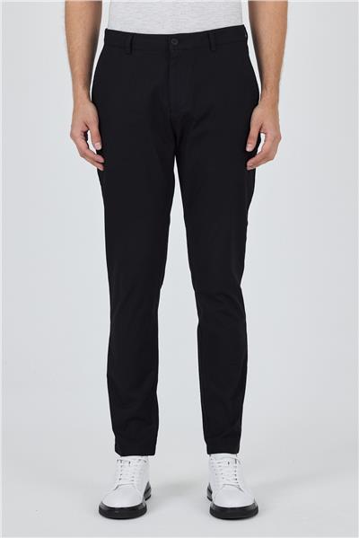 Siyah Armürlü Yan Cep Düz Paça Slim Fit Pamuklu Casual Chino Pantolon 1003250120