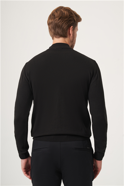 Siyah Balıkçı Yaka Uzun Kol Örme Comfort Fit Pamuklu Kazak 1012265001