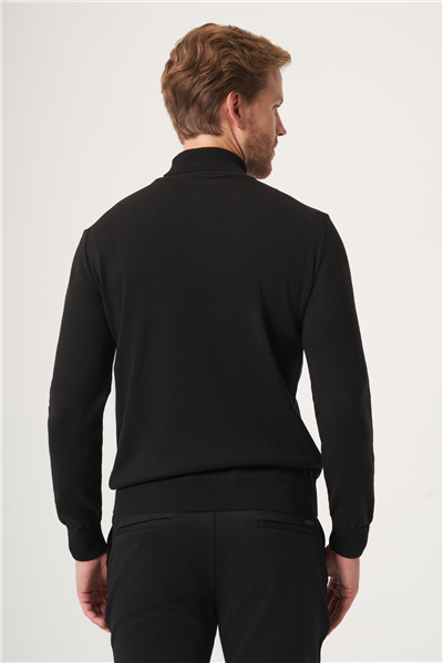 Siyah Balıkçı Yaka Uzun Kol Örme Comfort Fit Pamuklu Kazak 1012265004