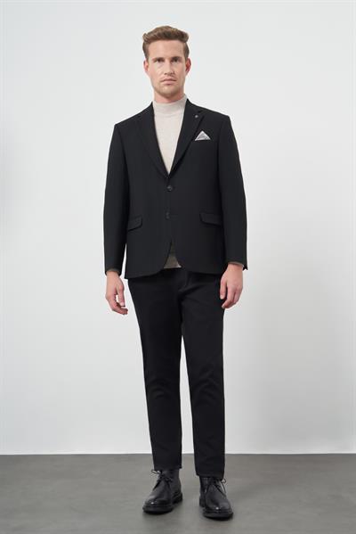 Siyah Baskılı Gabardin Mono Yaka Çift Yırtmaç 2 Düğme 4 Drop Comfort Fit Classic Ceket 1002245157