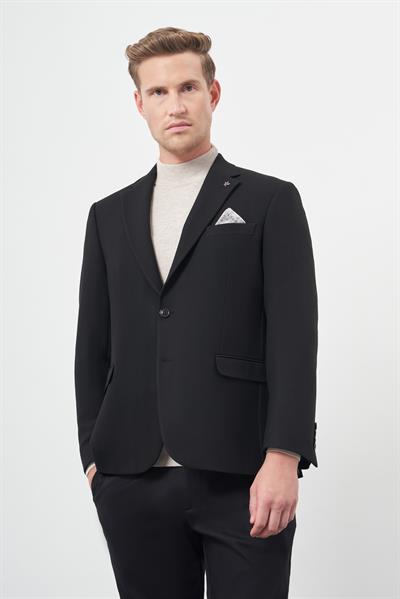 Siyah Baskılı Gabardin Mono Yaka Çift Yırtmaç 2 Düğme 4 Drop Comfort Fit Classic Ceket 1002245157