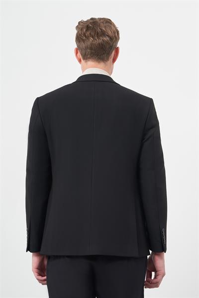 Siyah Baskılı Gabardin Mono Yaka Çift Yırtmaç 2 Düğme 4 Drop Comfort Fit Classic Ceket 1002245157