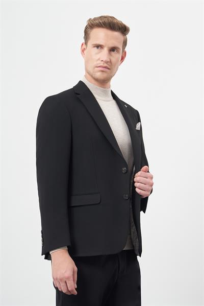 Siyah Baskılı Gabardin Mono Yaka Çift Yırtmaç 2 Düğme 4 Drop Comfort Fit Classic Ceket 1002245157