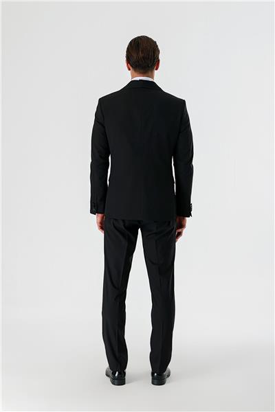 Siyah Çıkarılabilir Şal Yaka Yelekli Likralı 6 Drop Slim Fit Smokin Damatlık 1001240202