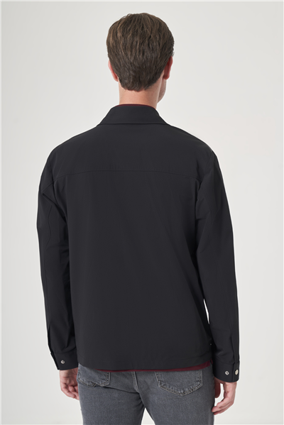 Siyah Berberi Yaka Gabardin Düz Slim Fit Casual Mont 1007260151