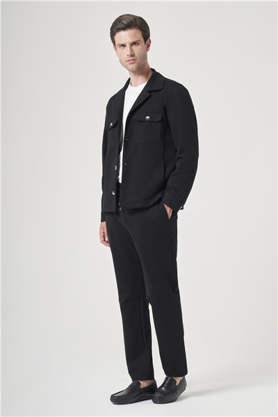 Siyah Berberi Yaka Örme Beli Lastikli 6 Drop Slim Fit Astarsız Esnek Takım Elbise 1001260177