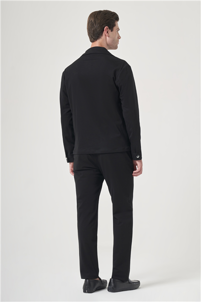 Siyah Berberi Yaka Örme Beli Lastikli 6 Drop Slim Fit Astarsız Esnek Takım Elbise 1001260177
