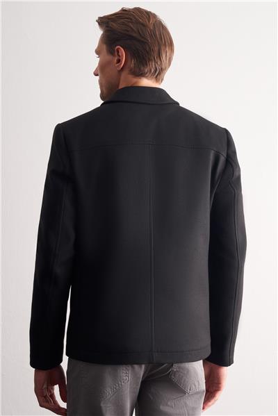 Siyah Berberi Yaka Tam Astar Classic Slim Fit Esnek Kaşe Mont 1007255121