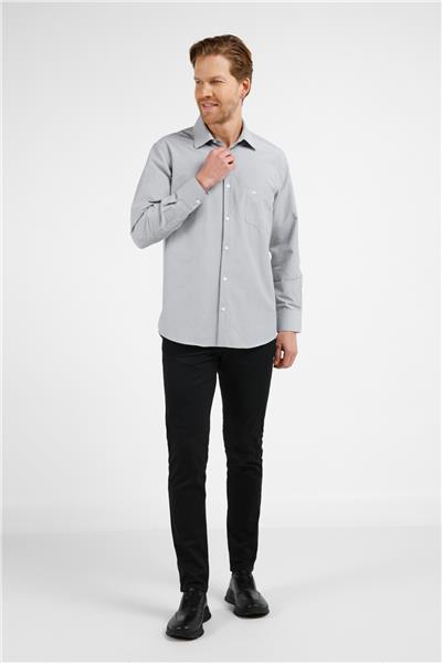 Siyah-Beyaz Çizgili Desen Sert Yaka Uzun Kol Cepli Comfort Fit Pamuklu Gömlek 1004255280