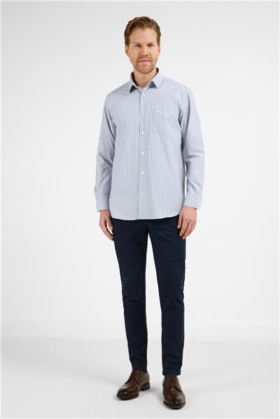 Siyah-Beyaz Çizgili Desen Sert Yaka Uzun Kol Cepli Comfort Fit Pamuklu Gömlek 1004255277
