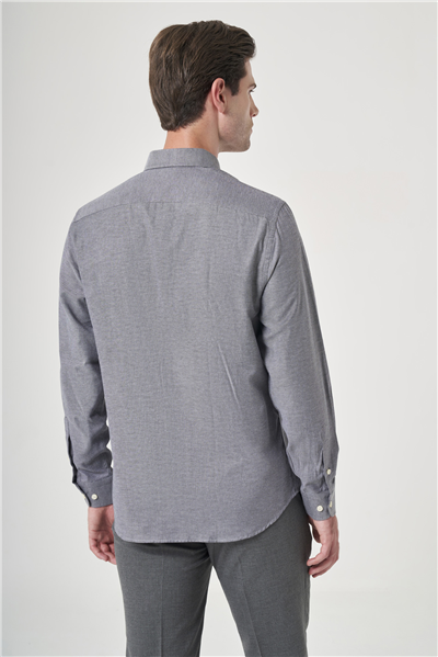 Antrasit Düğmeli Yaka Oxford Slim Fit Pamuklu Gömlek 1004265124
