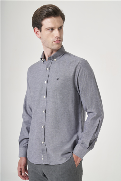 Antrasit Düğmeli Yaka Oxford Slim Fit Pamuklu Gömlek 1004265124