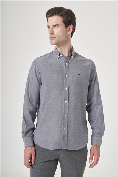 Antrasit Düğmeli Yaka Oxford Slim Fit Pamuklu Gömlek 1004265124