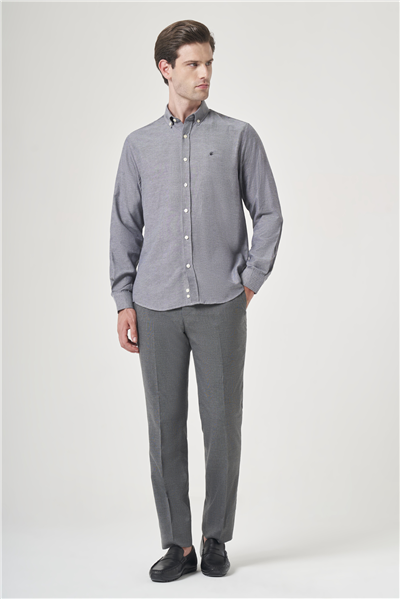 Antrasit Düğmeli Yaka Oxford Slim Fit Pamuklu Gömlek 1004265124