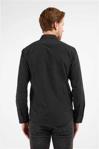 Siyah Sert Yaka Uzun Kol Slim Fit Pamuklu Gömlek 1004255216