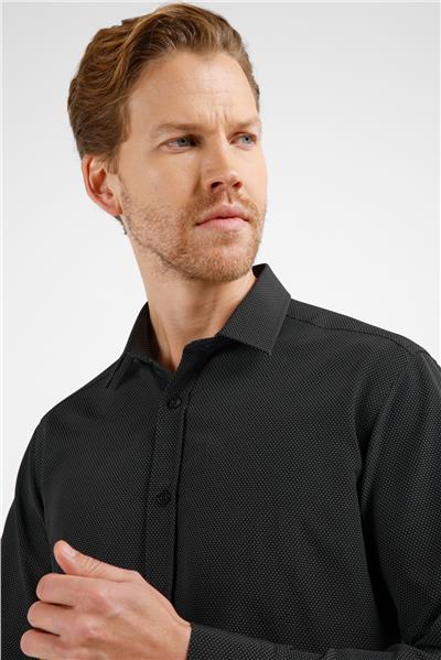 Siyah Sert Yaka Uzun Kol Slim Fit Pamuklu Gömlek 1004255216