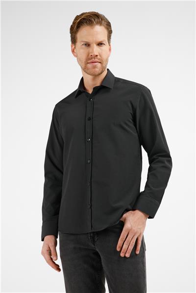 Siyah Sert Yaka Uzun Kol Slim Fit Pamuklu Gömlek 1004255216