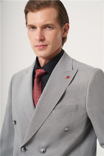 Siyah-Beyaz Kırlangıç Yaka Kruvaze 6 Drop Slim Fit Tam Astar Esnek Takım Elbise 1001260902