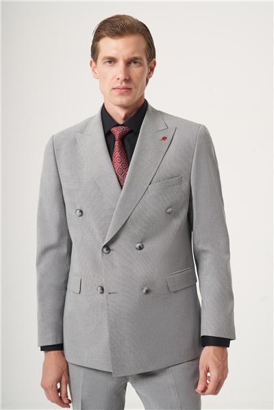 Siyah-Beyaz Kırlangıç Yaka Kruvaze 6 Drop Slim Fit Tam Astar Esnek Takım Elbise 1001260902