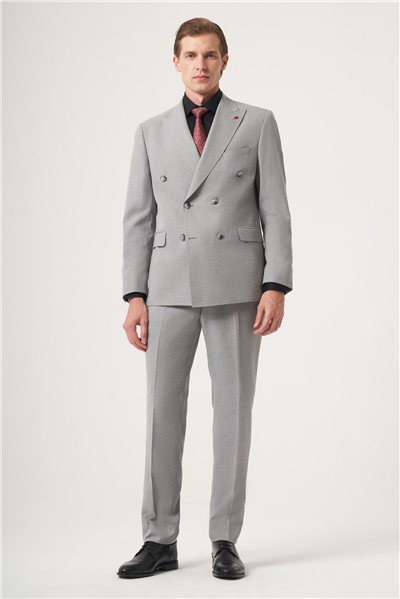 Siyah-Beyaz Kırlangıç Yaka Kruvaze 6 Drop Slim Fit Tam Astar Esnek Takım Elbise 1001260902