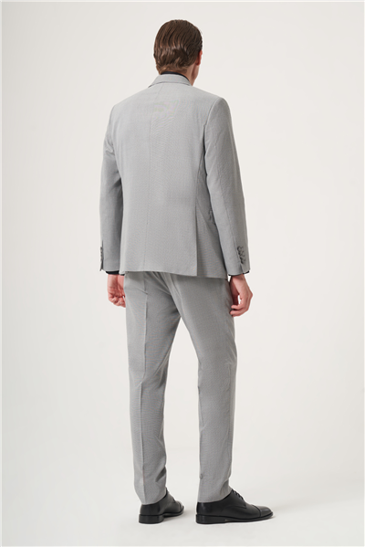 Siyah-Beyaz Kırlangıç Yaka Kruvaze 6 Drop Slim Fit Tam Astar Esnek Takım Elbise 1001260902