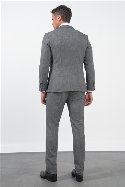 Siyah-Beyaz Mono Yaka 6 Drop Slim Fit Tam Astar Esnek Takım Elbise 1001260172