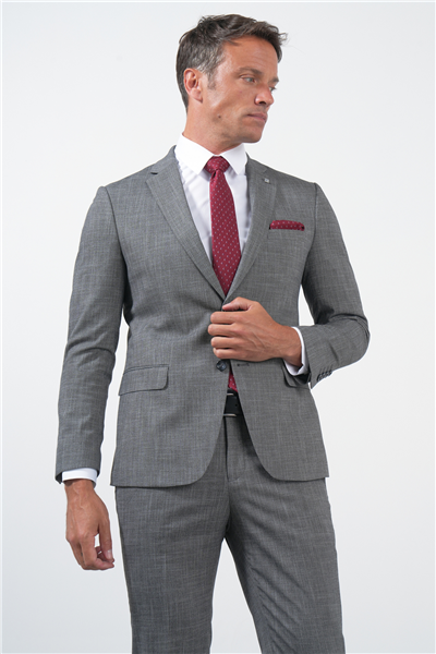 Siyah-Beyaz Mono Yaka 6 Drop Slim Fit Tam Astar Esnek Takım Elbise 1001260172