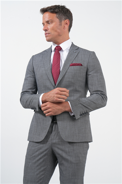 Siyah-Beyaz Mono Yaka 6 Drop Slim Fit Tam Astar Esnek Takım Elbise 1001260172