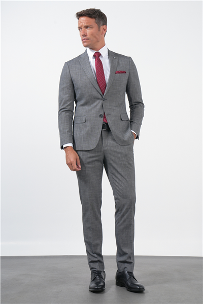 Siyah-Beyaz Mono Yaka 6 Drop Slim Fit Tam Astar Esnek Takım Elbise 1001260172