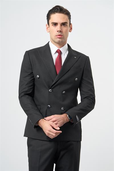 Siyah Kırlangıç Yaka Kruvaze 6 Drop Slim Fit Tam Astar Esnek Takım Elbise 1001245173